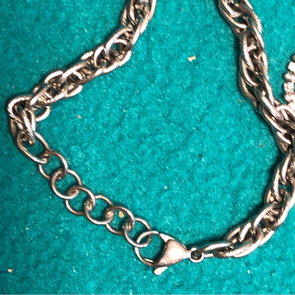 Rustic Cuff Silvertone Bracelet With Crystal Stud… - image 3